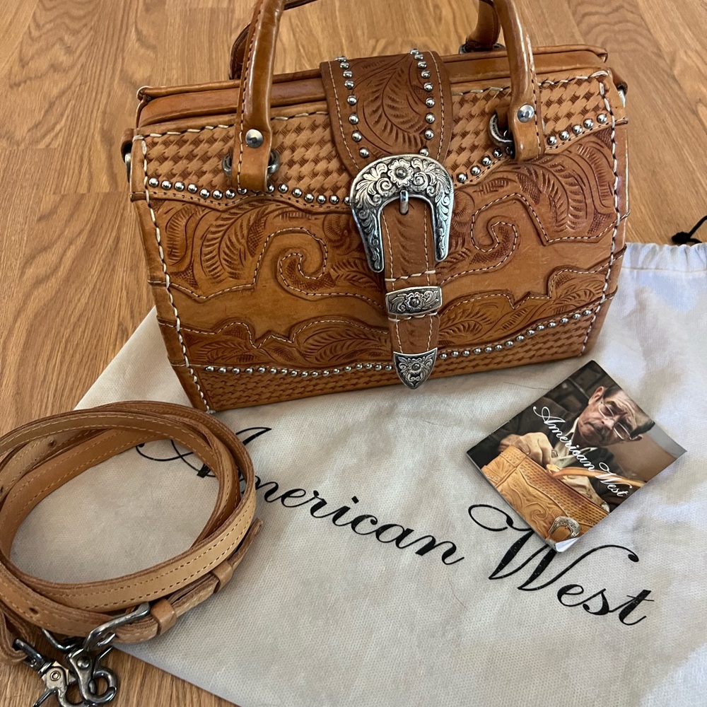 American West Brown Leather Satchel with Silver Accents